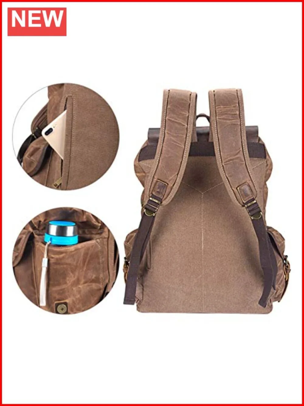 Leather Waxed Canvas Backpack Rucksack Travel Daypack